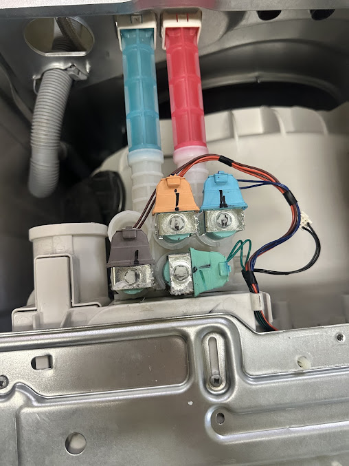 Washer water inlet valve assembly with electrical connectors